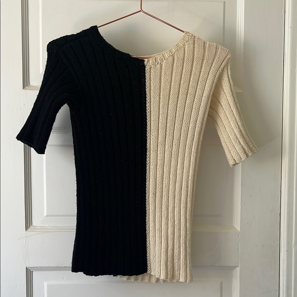 Hand Knit in Spain Classic Black and Cream Crew Neck Sweater